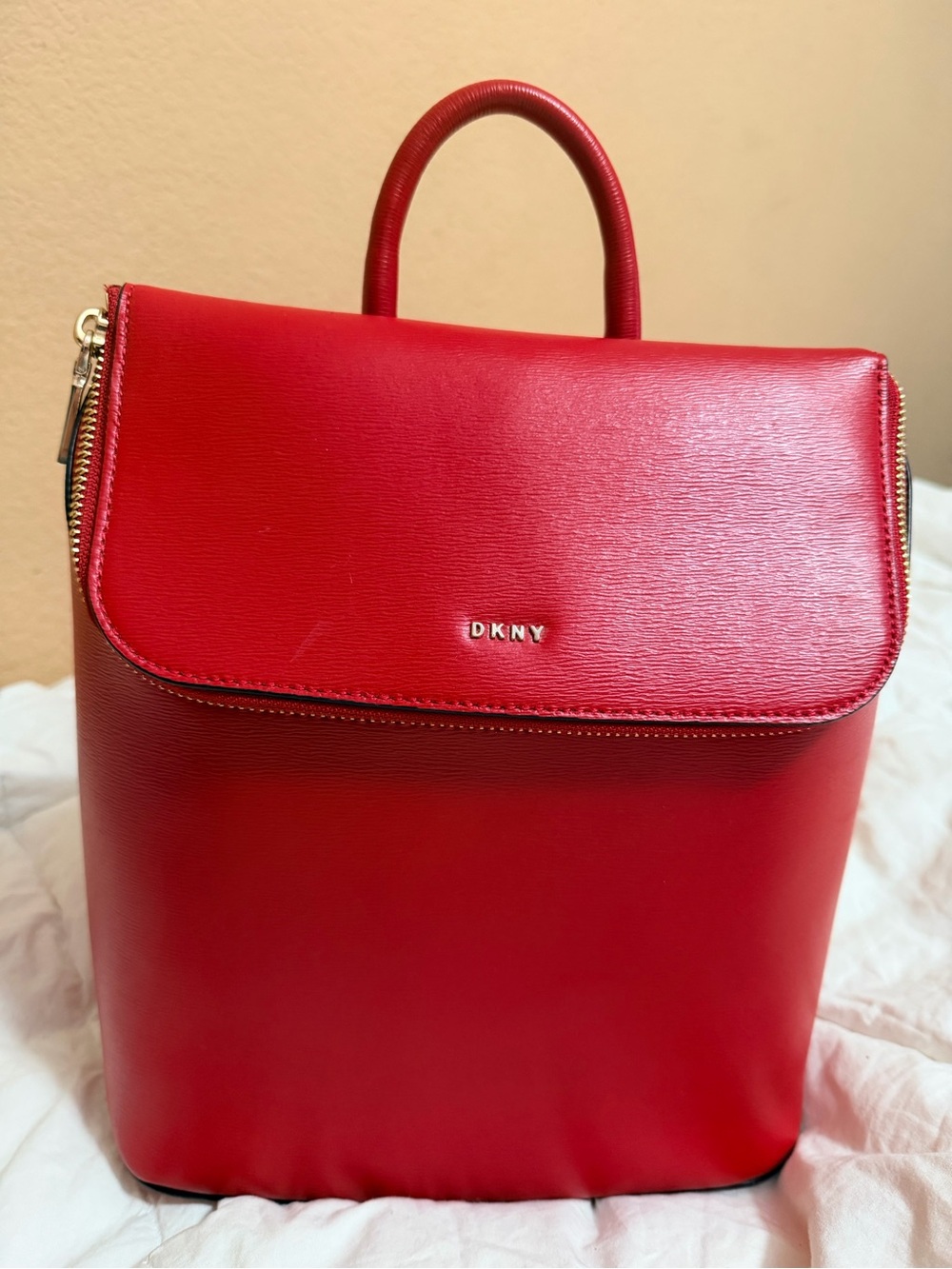 DKNY Red Leather Backpack with Top Handle